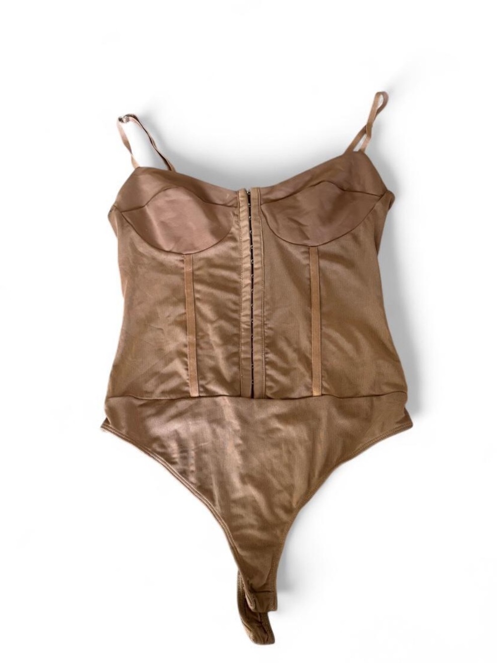 Free People Nude-Tone Satin Bustier Bodysuit